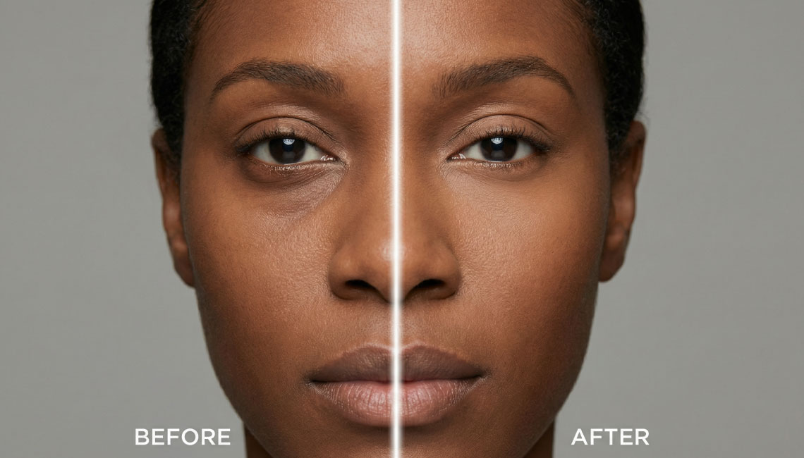 Front view before and after facial aesthetics case at Alexis Aesthetics