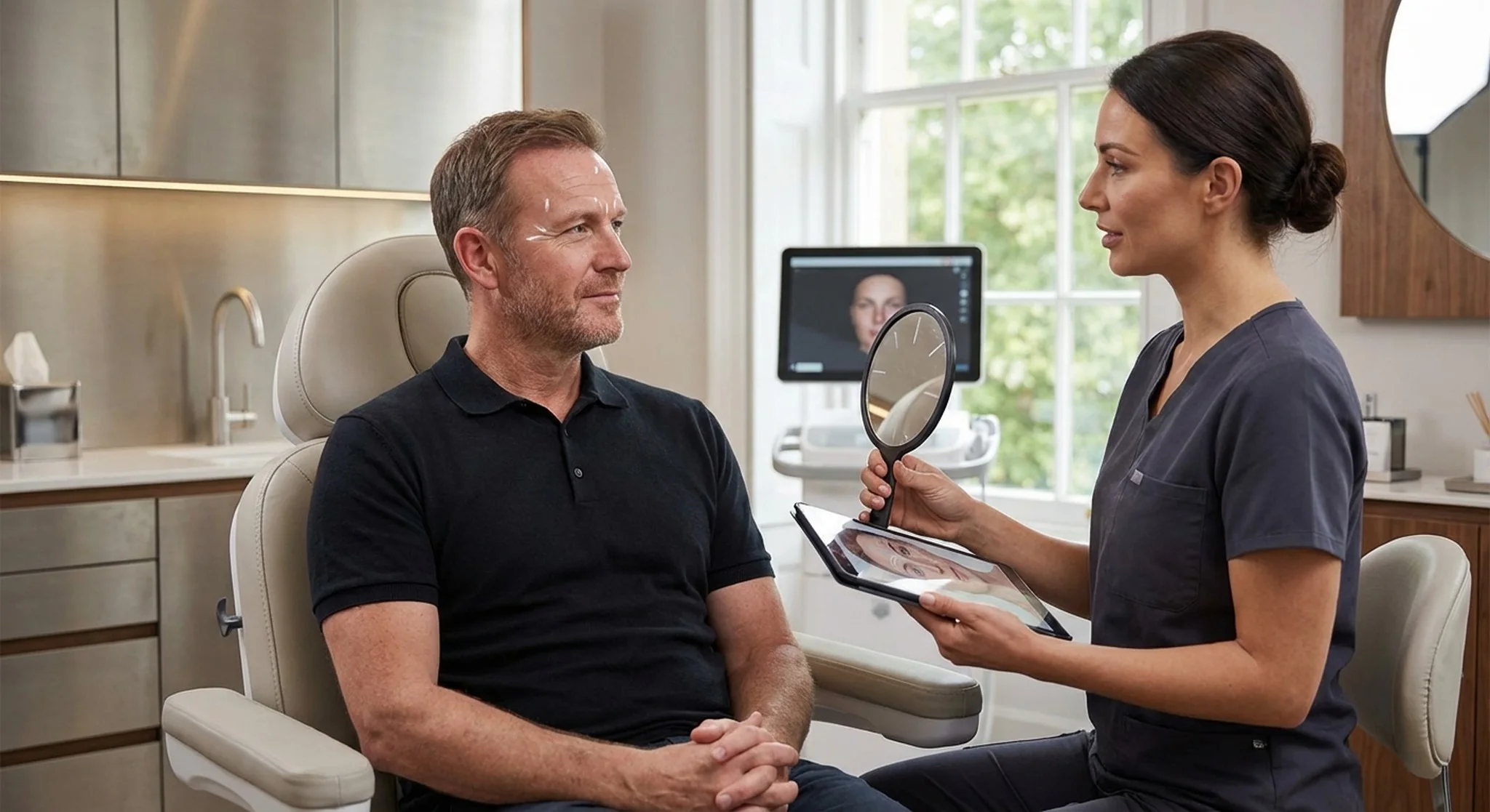 Marking three areas for anti wrinkle injections at Alexis Aesthetics